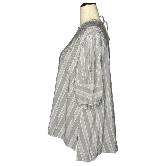 Lara Krude Women's Blouse Size XS Gray Check Stripe Cotton Artisan Lagenlook - Picture 3 of 12